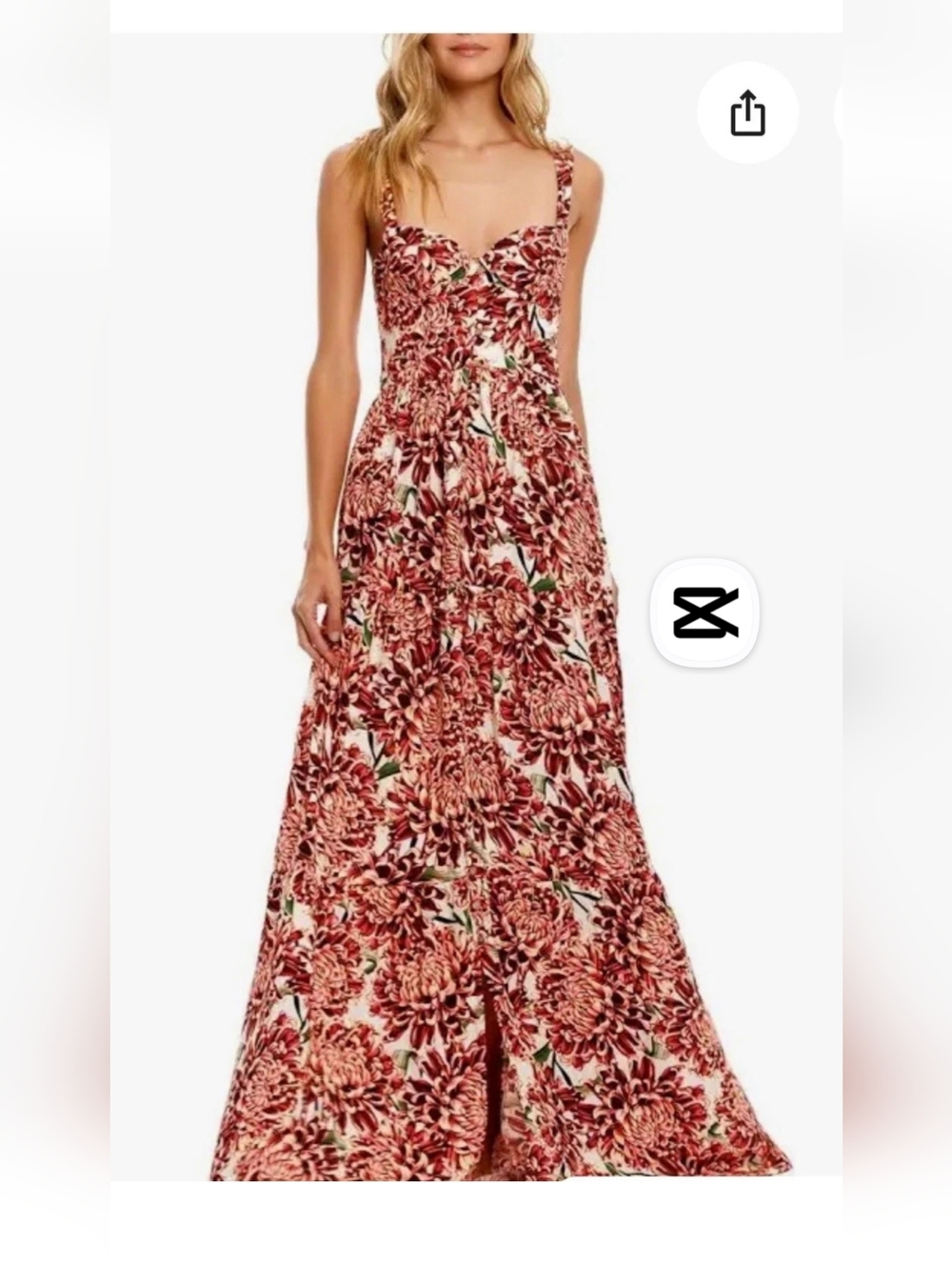 Agua Bendita Red and Cream Botanical Maxi Dress
